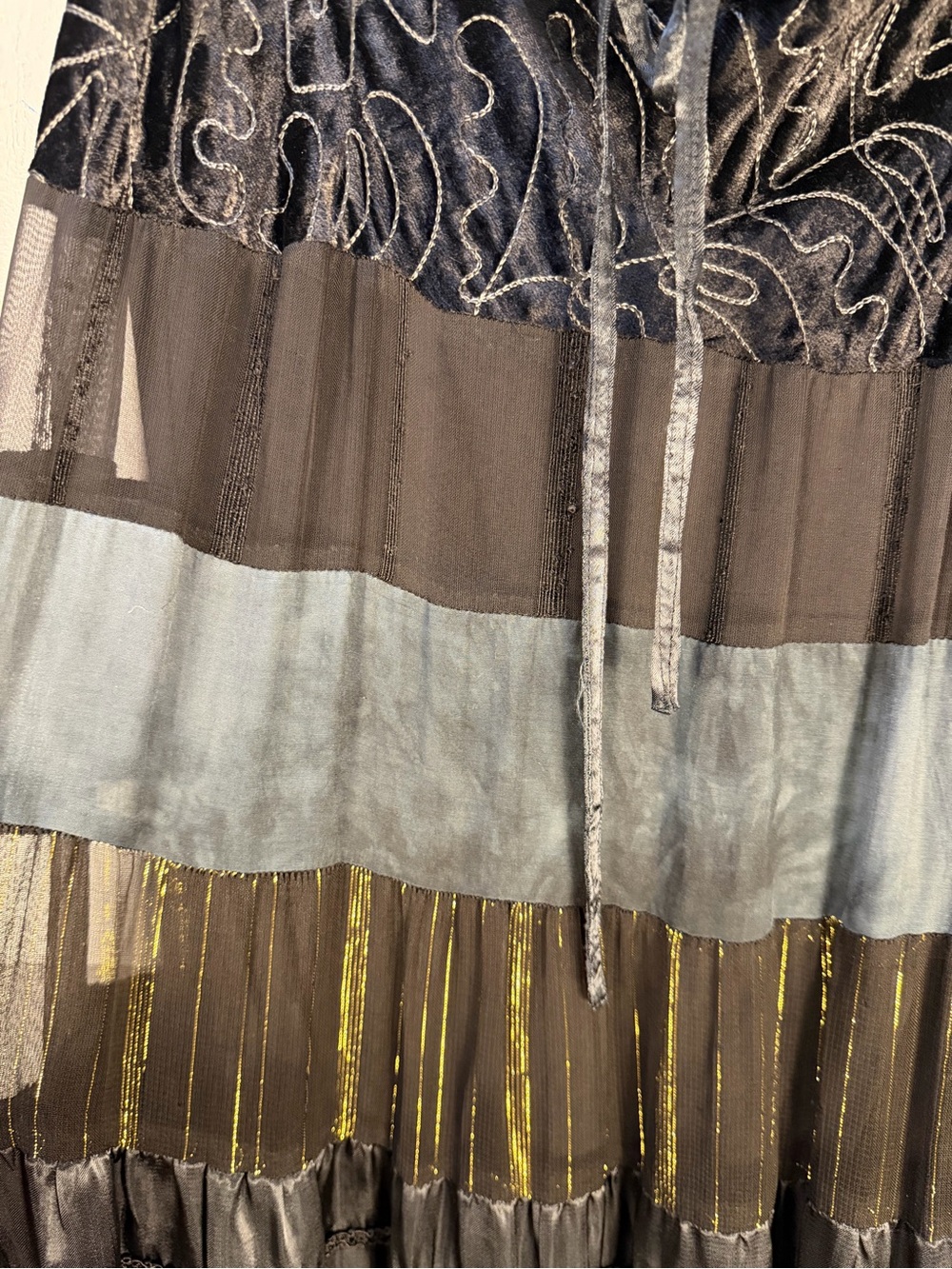Monroe & Main Bohemian Black Tiered Maxi Skirt with Gold Accents - Picture 4 of 13